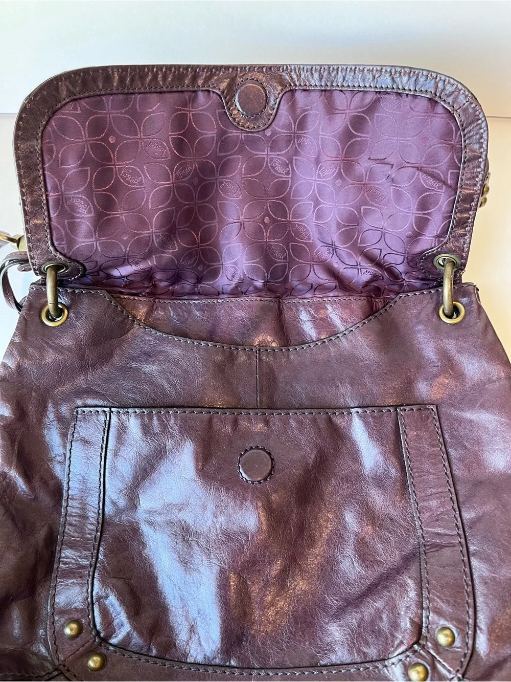 Vintage Fossil Dark Plum Messenger Boho Bag